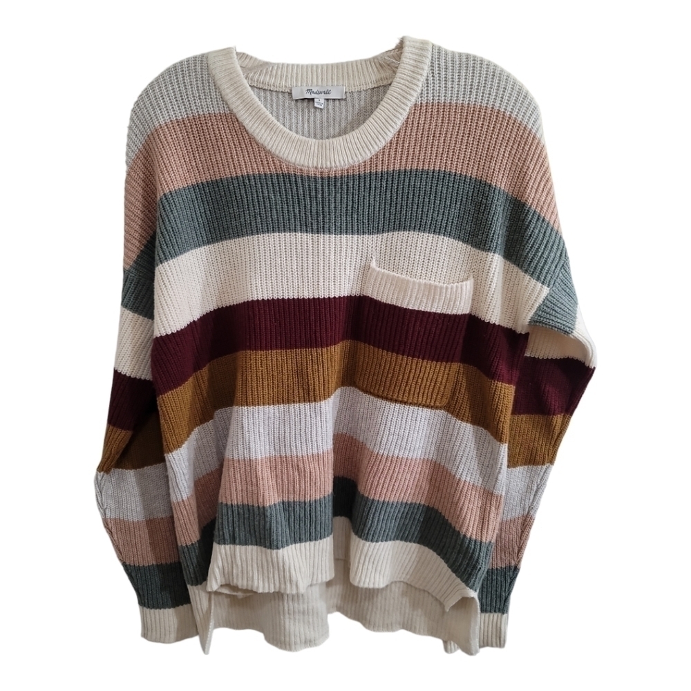 Madewell Thompson Colorblock Rainbow Striped Pocket Sweater Oversized Small - Picture 3 of 7